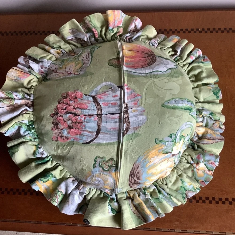 Round Bunny Print Pillow with Ruffled Edges